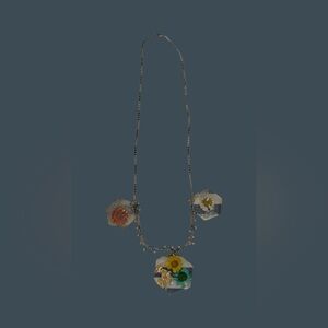 Floral Resin Pendant Necklace with White, Orange & Yellow Accents